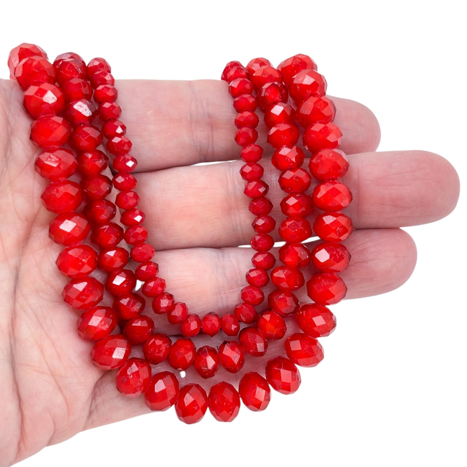 Estate Donna Dressler Sterling Silver 925 Red Faceted Glass Bead Necklace 22.5